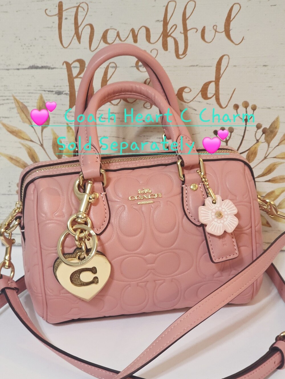 Coach Mini Rowan Crossbody Light Blush Gold CN754 + Tea Rose Coach Charm - Picture 16 of 16